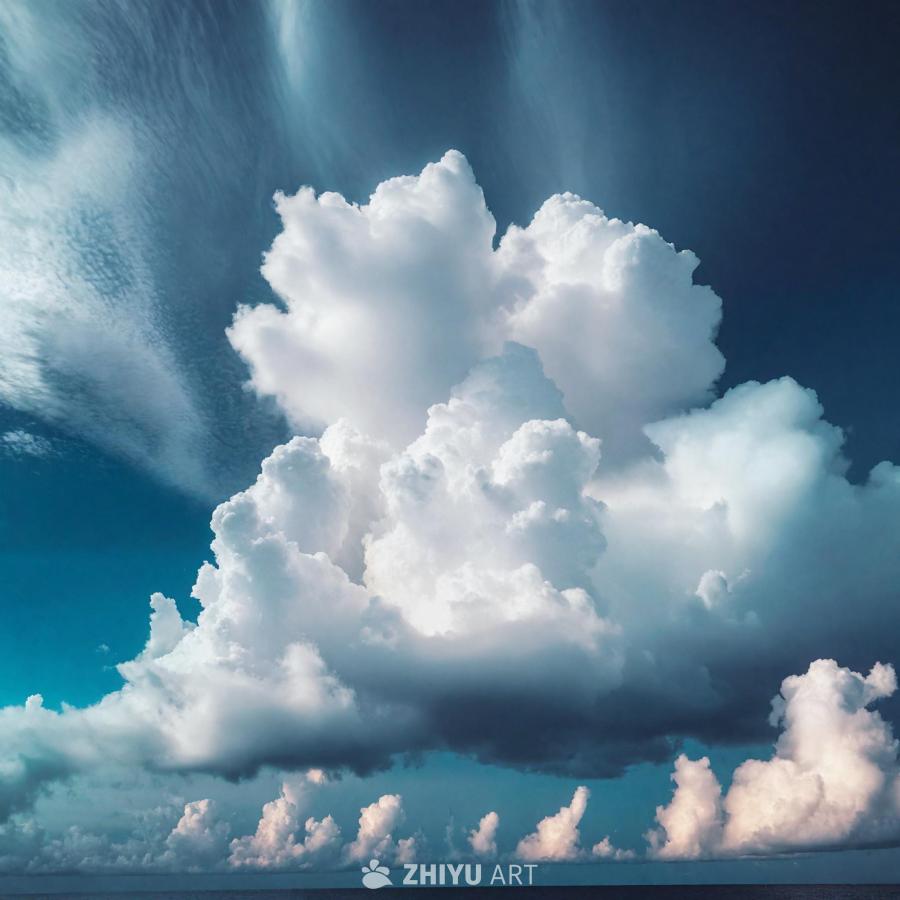 一片广阔的马尔代夫天空，场景中出现一大片云。云朵巨