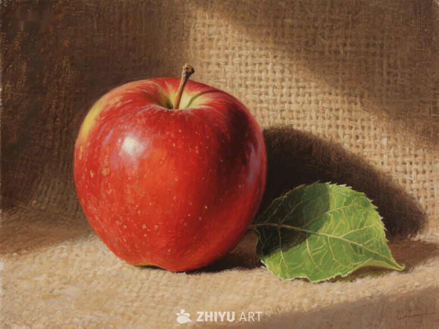 红苹果与绿叶的静物画 111
