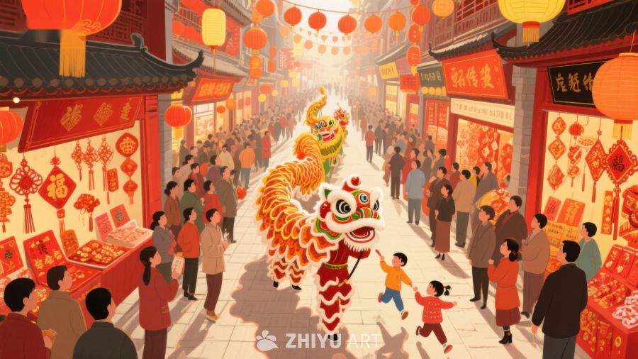 热闹街头舞狮迎新春 822