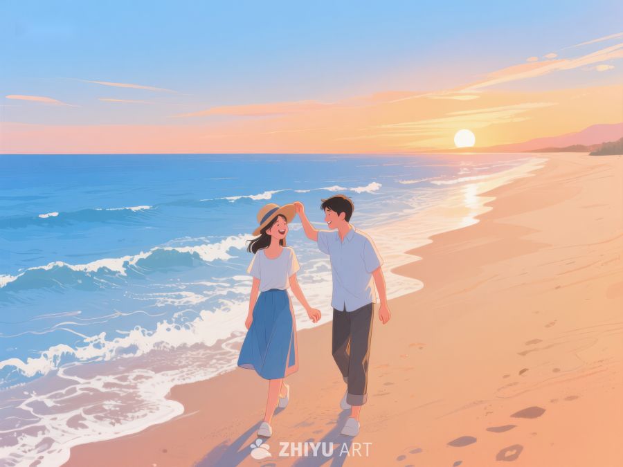 海滩漫步的浪漫情侣 247