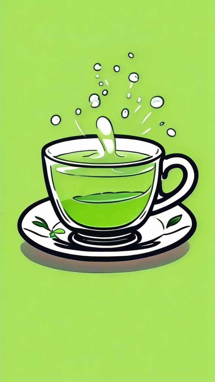 茶杯里的绿茶元素插画 5