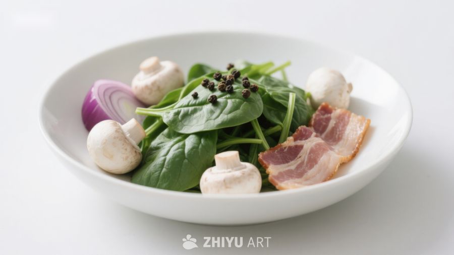 新鲜蔬菜与培根食材组合