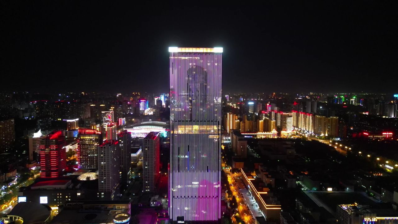  河北石家庄城市夜景灯光航拍