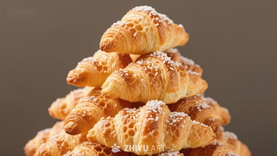 金黄酥脆的羊角面包堆叠