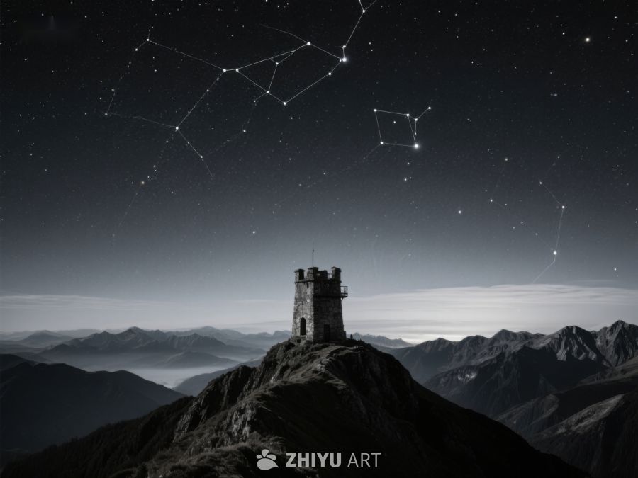 山顶观星塔与星空 128