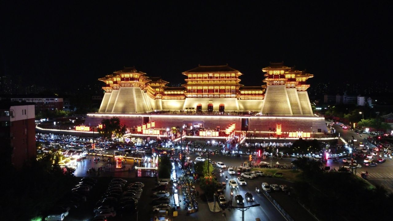 航拍河南洛阳应天门夜景 2