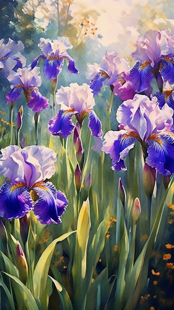 花园里的很多株紫色驾尾花插画 17