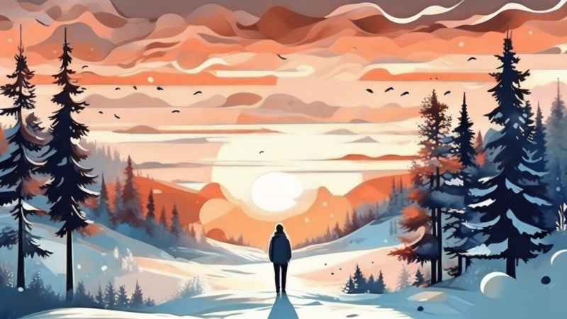 冬季背景图插画雪山雪景 41