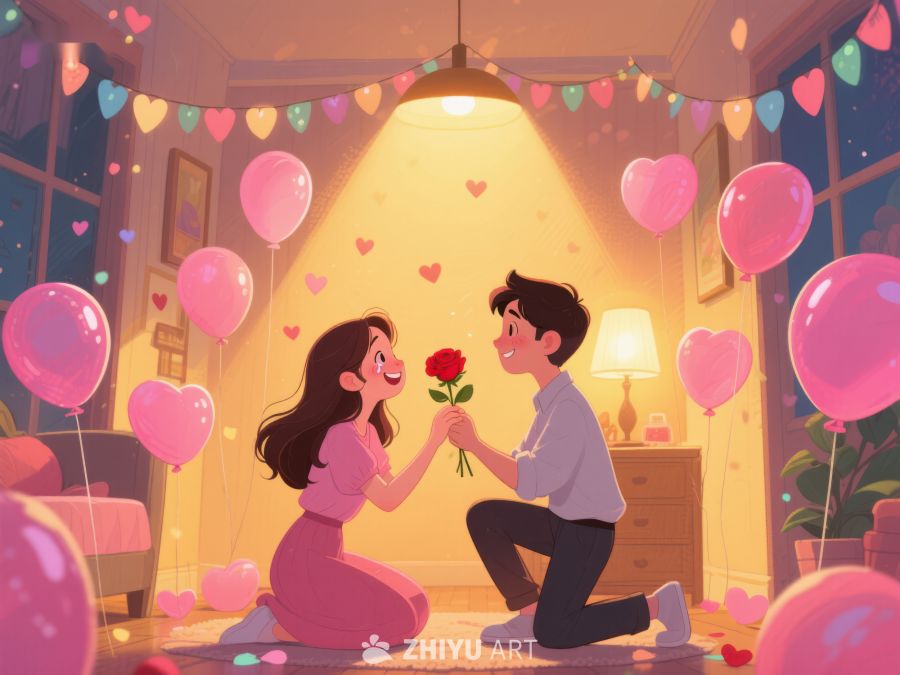浪漫求婚场景，心形气球环绕 420