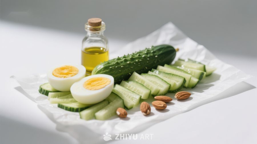 黄瓜鸡蛋与坚果的健康搭配
