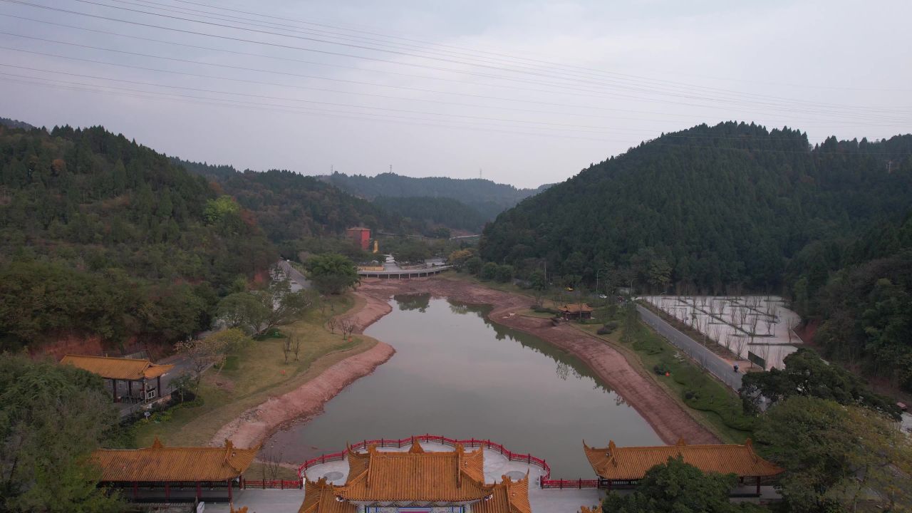  四川遂宁观音故里灵泉寺航拍 