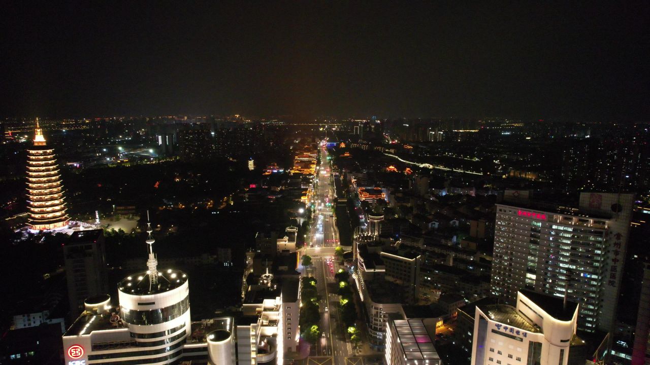 江苏常州城市夜景灯光航拍