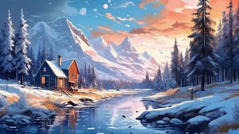 冬季背景图插画雪山雪景 15