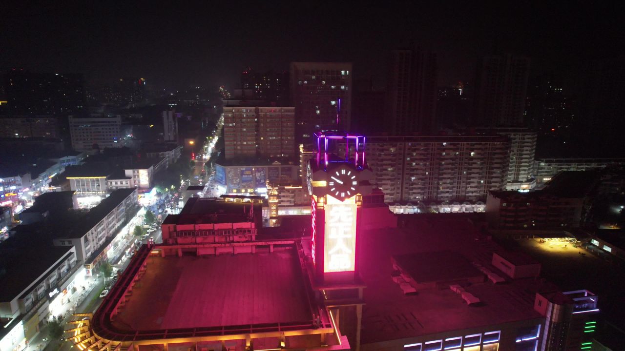 河南新乡市城市夜景灯光航拍