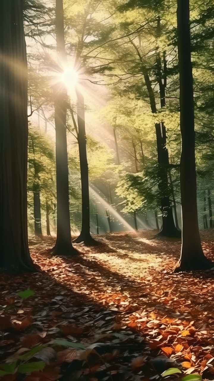 一片森林里，阳光透过树叶洒在地面上 4