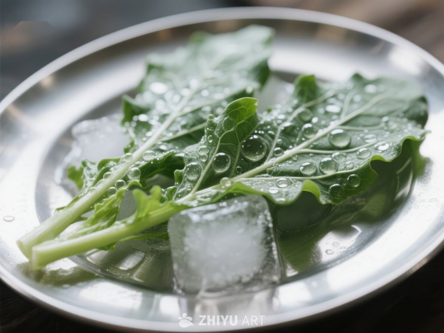 新鲜绿叶蔬菜与冰块 541