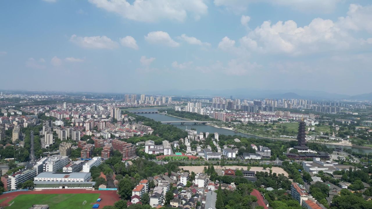  航拍金华五婺州古城景区古子城