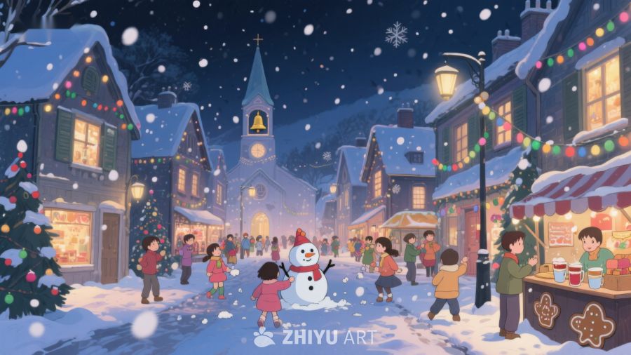 雪夜小镇的圣诞集市 449