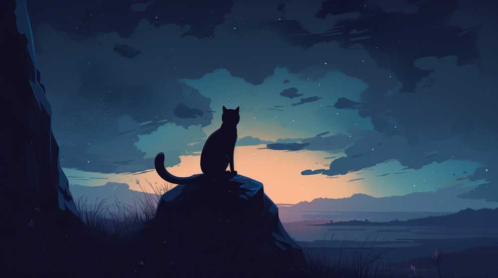 夜色下猫猫插画