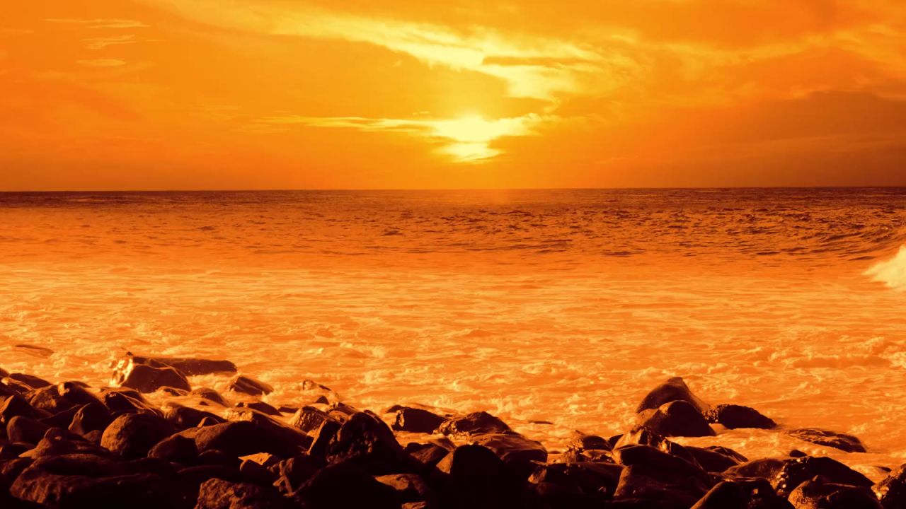 橙色日落海洋波海