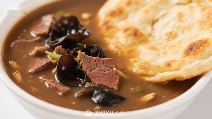 牛肉木耳汤配烤饼