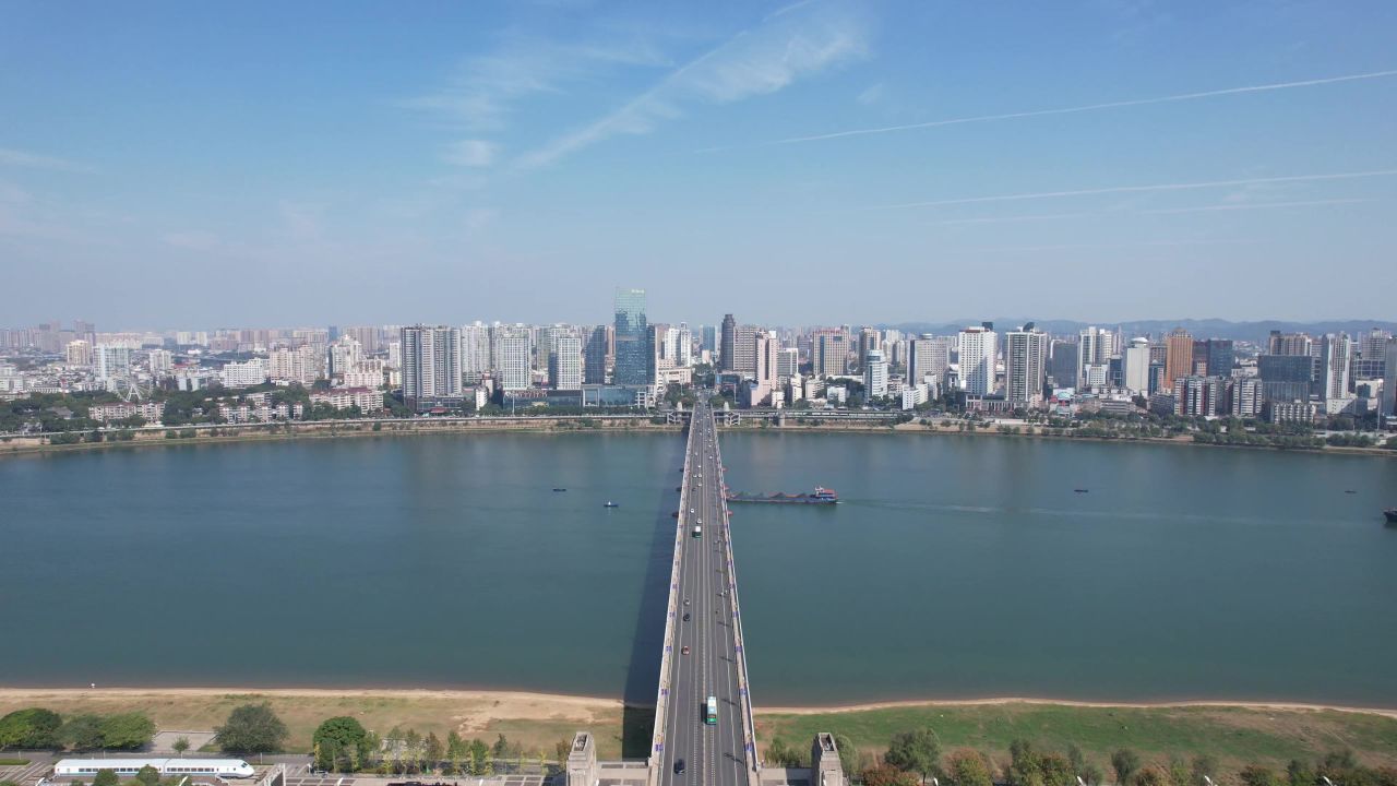 湖南株洲大桥交通桥梁航拍