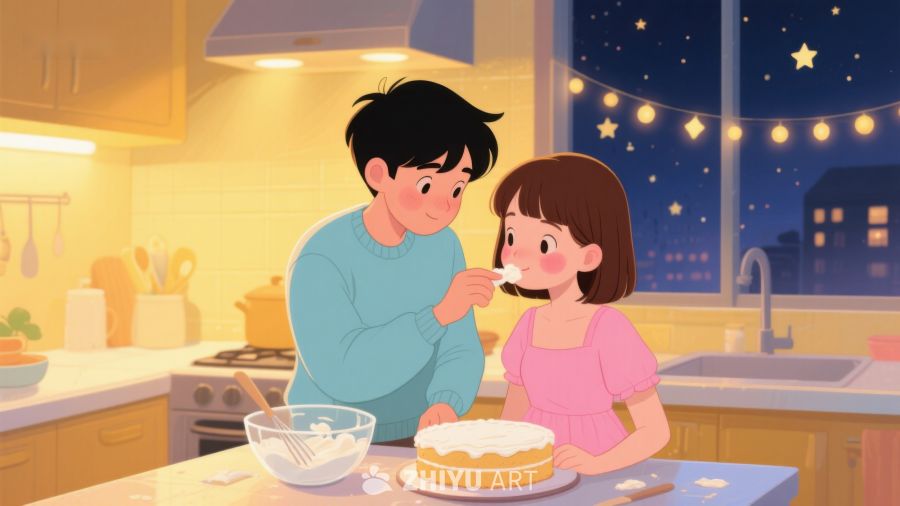 温馨厨房夜景：共享蛋糕时光 363