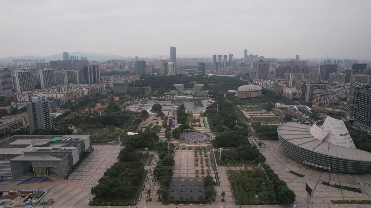 东莞市政府中心广场航拍  