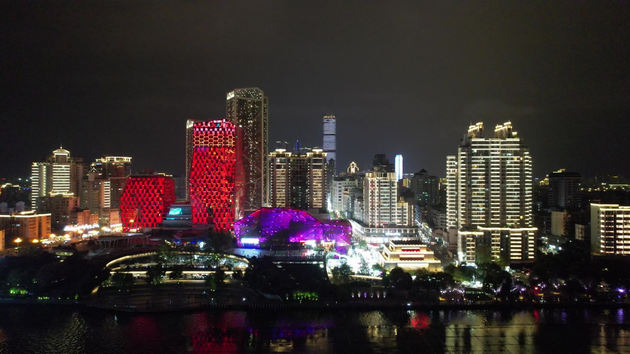 柳州城市夜景灯光航拍