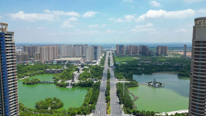 航拍湖北随州迎宾大道交通大道