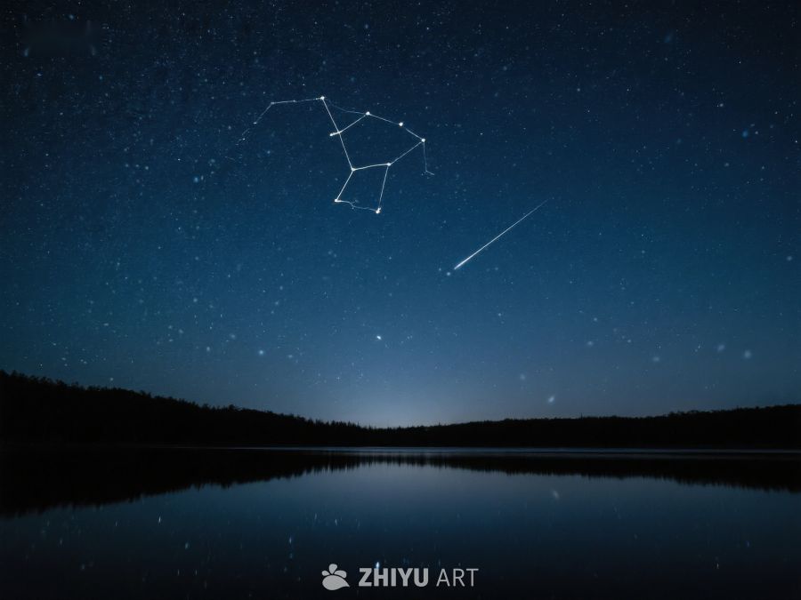 夜空星辰与流星划过湖面 352
