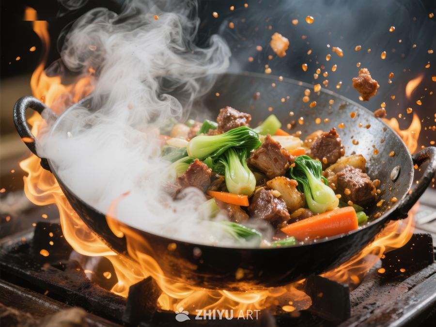 火焰翻炒中的美味菜肴 198