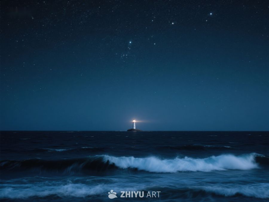夜空下的灯塔与海浪 291