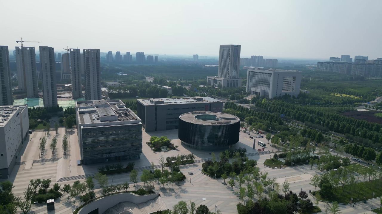航拍山东淄博城市建设淄博风光