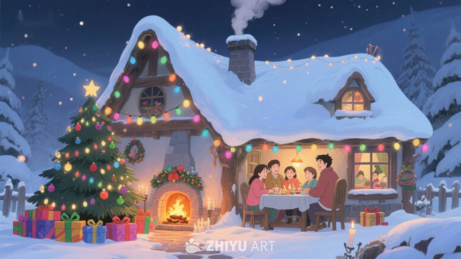 温馨圣诞夜，家庭共聚小屋 291