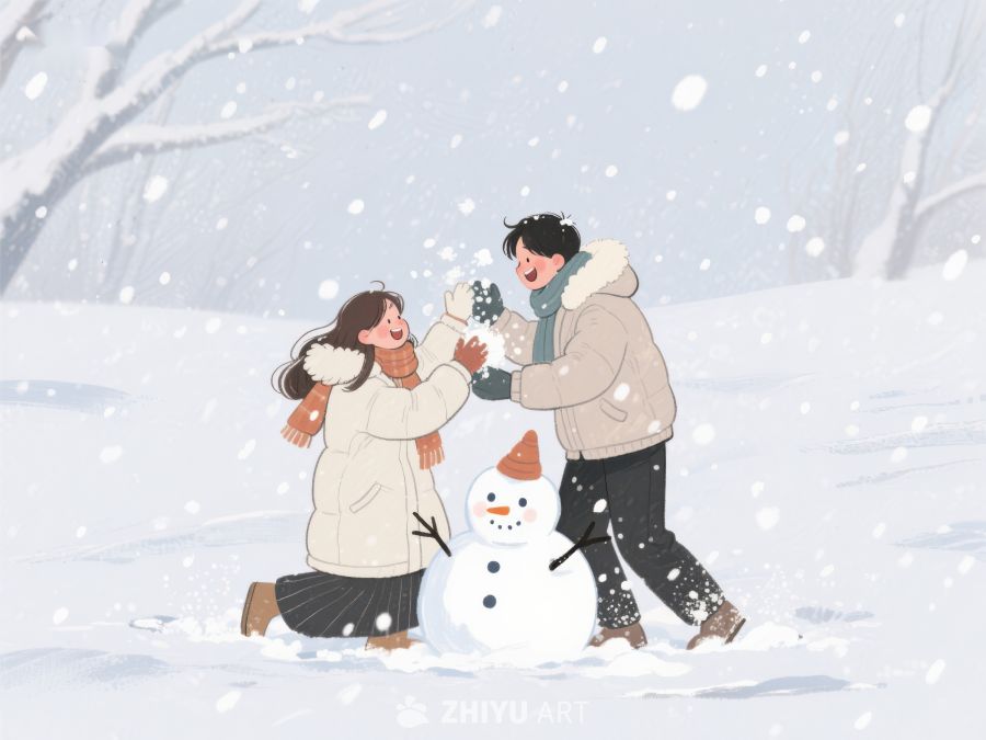 雪地里堆雪人的欢乐时光 875