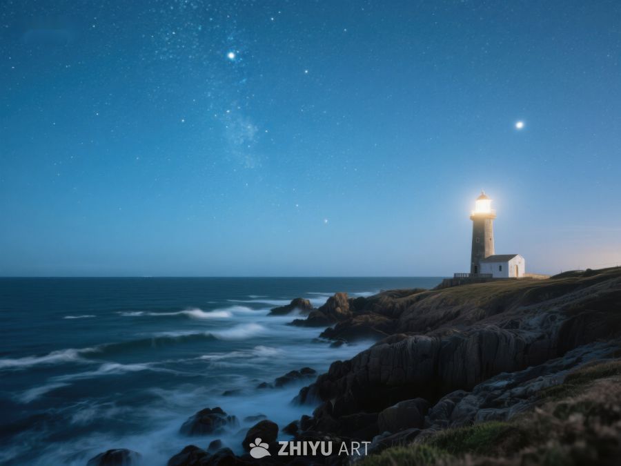 夜空下的灯塔与海岸 305