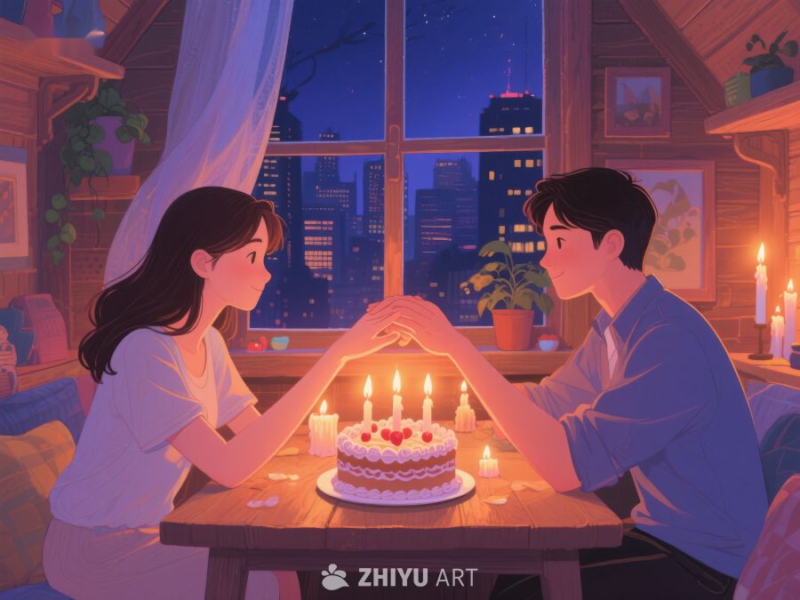 温馨夜晚，情侣共庆生日 822