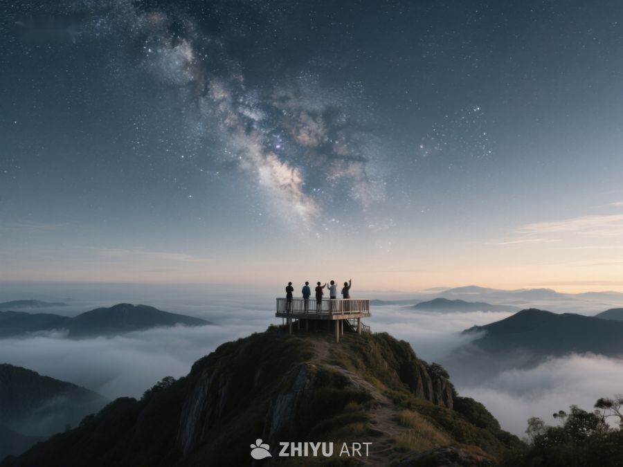 山顶观星台上的星空与云海 129