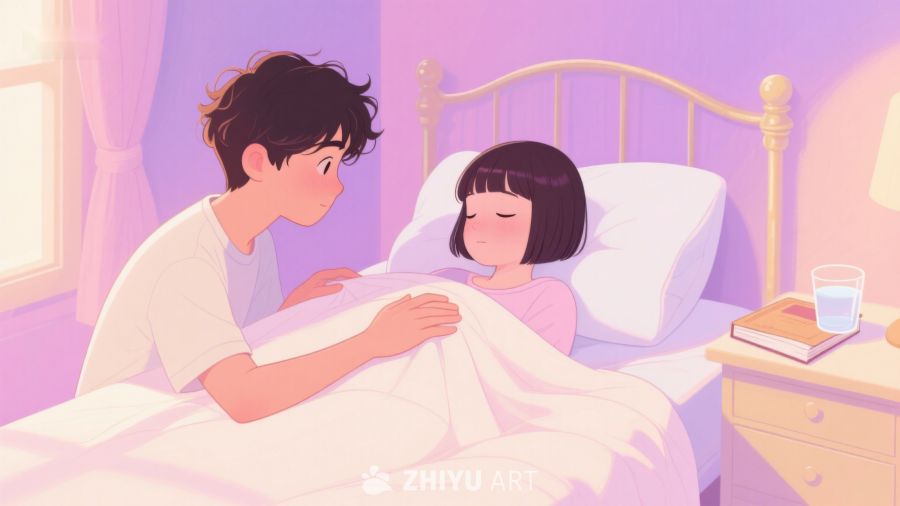 温馨睡前场景：兄妹共度时光 465