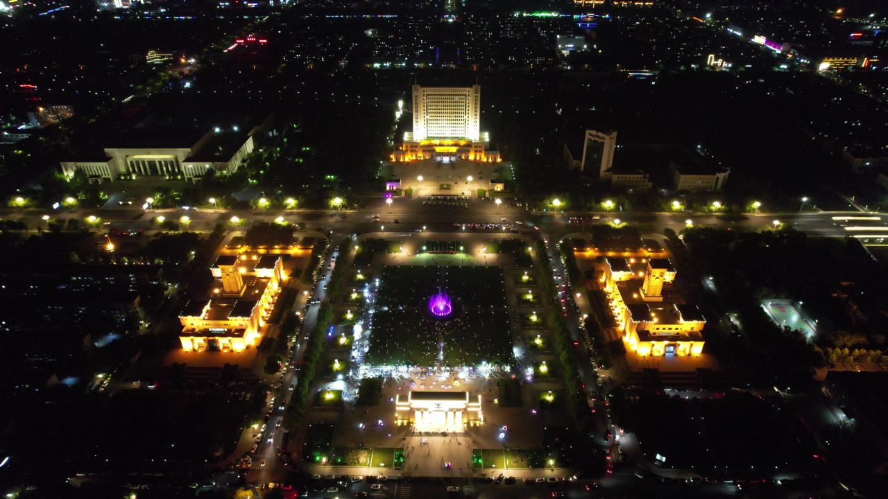 山东东营城市夜景灯光航拍 