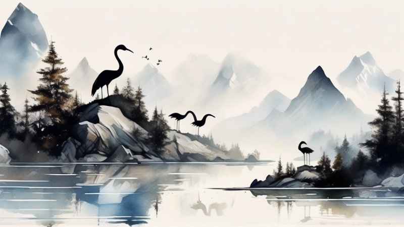国风鹤山水风景插画 38