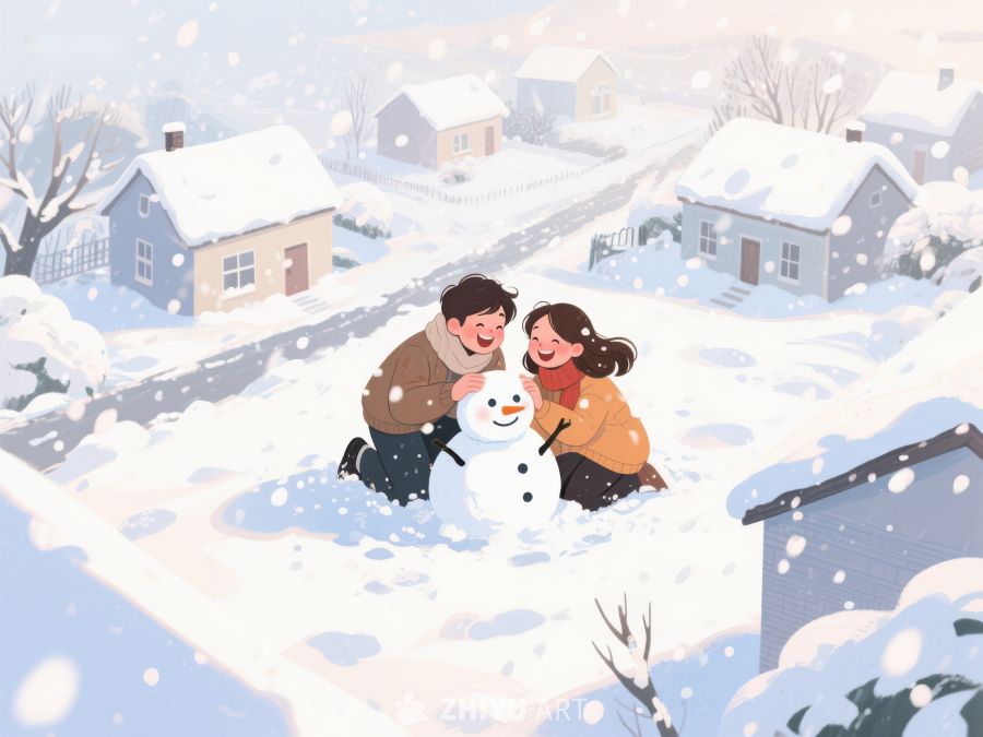 冬日雪景中，两人堆雪人 141