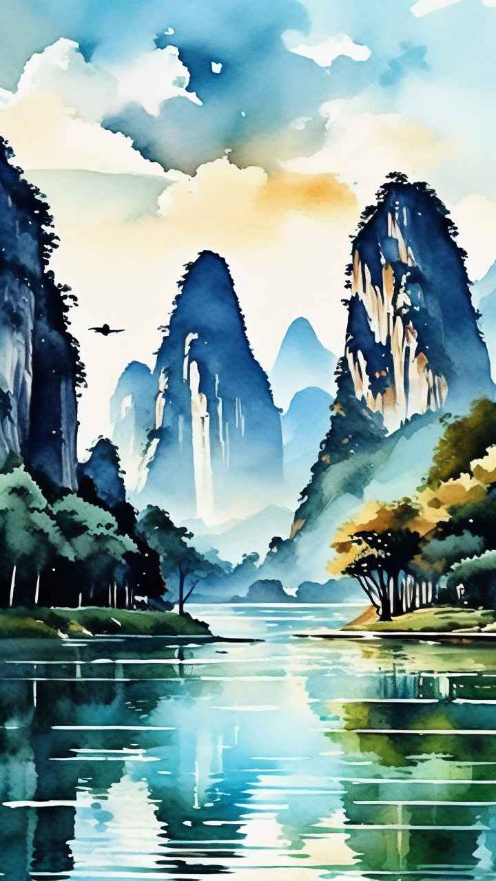 插画风格 桂林山水 34