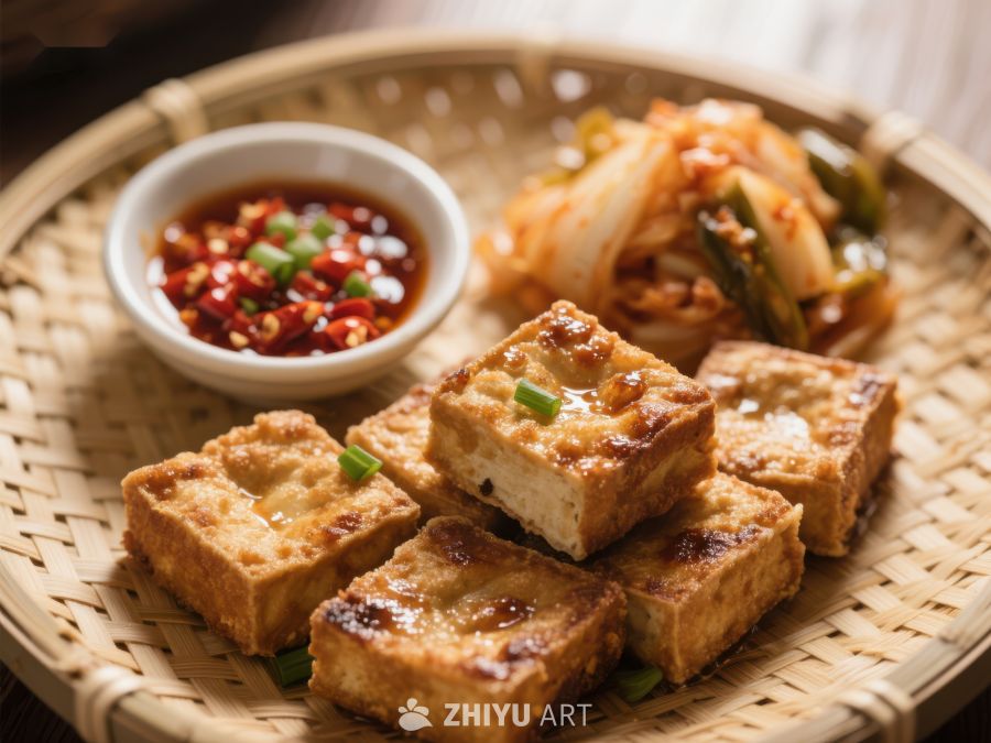 金黄豆腐配泡菜与辣椒酱 452