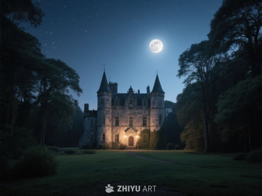 月光下的古堡夜景 562