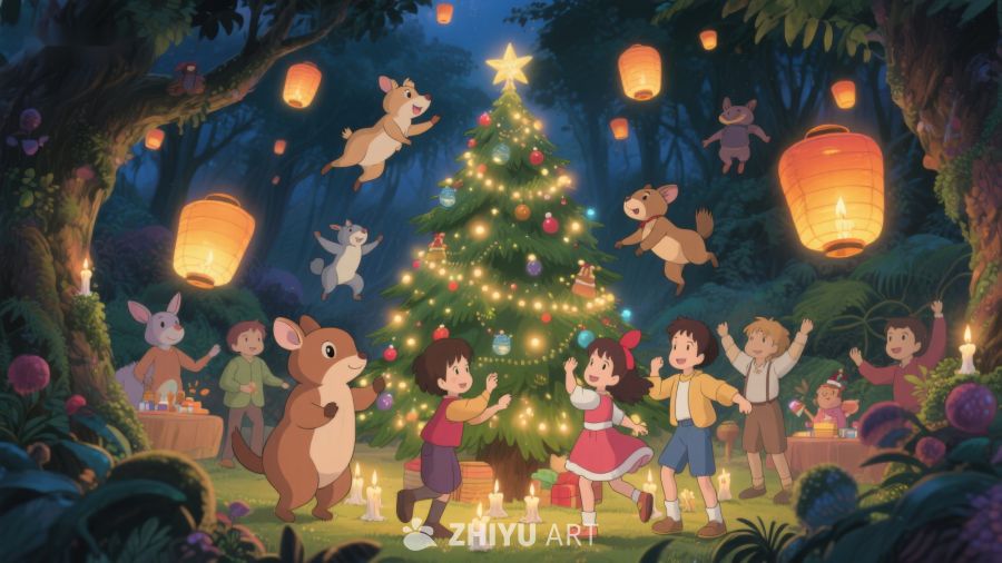 森林中的圣诞树庆祝 157