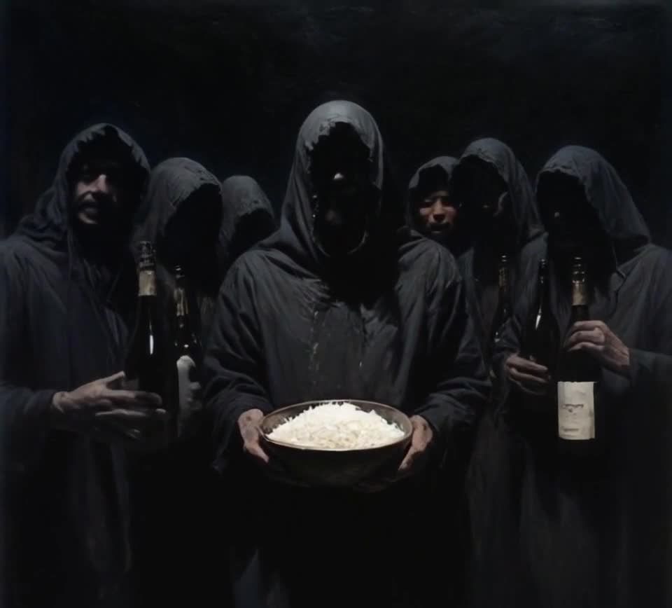 黑袍人与米饭酒瓶：黑暗聚会仪式？