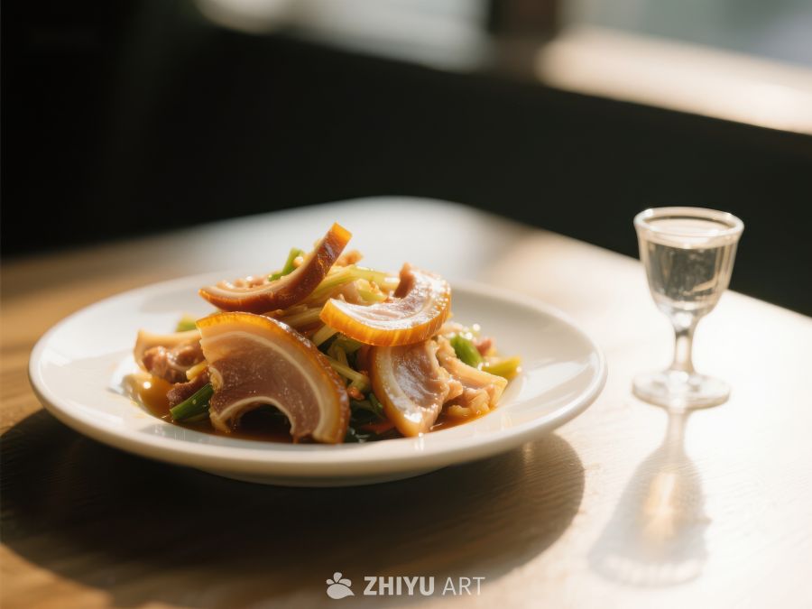 精致盘中的美味菜肴与小酒杯 516