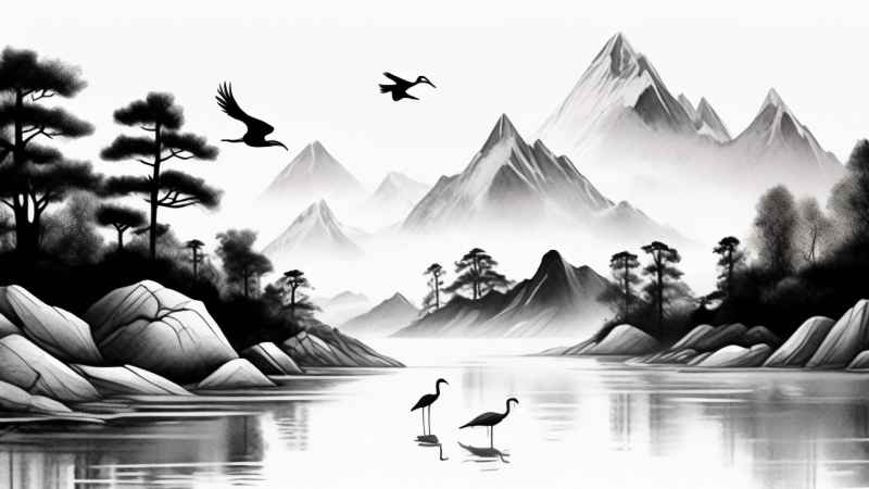 国风鹤山水风景插画 46